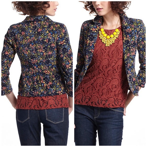 Anthropologie Cartonnier blue dusk garden jacket